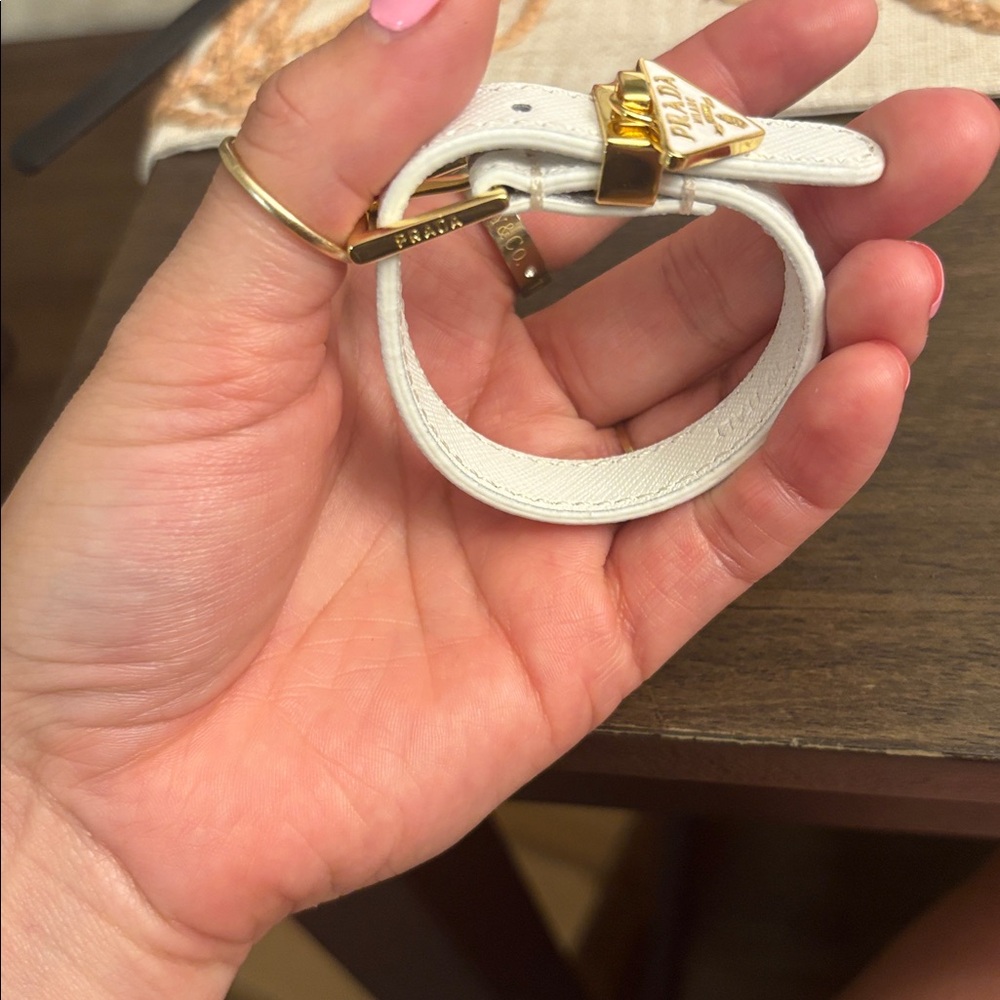 Prada White and Gold Leather Bracelet - Picture 8 of 9